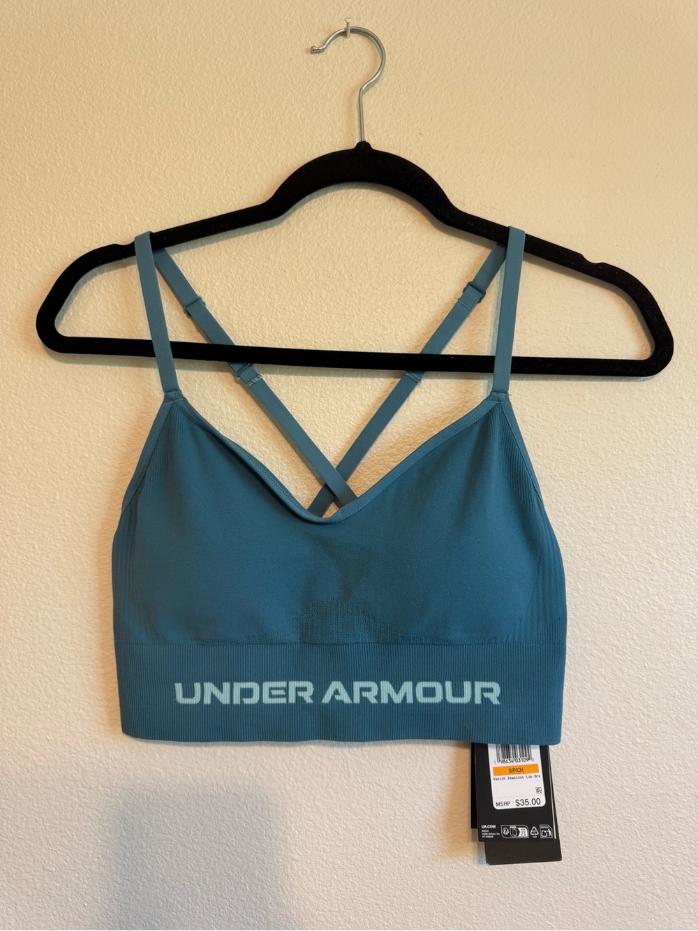NWT Under Armour Teal Blue Strappy Seamless Sports Bra